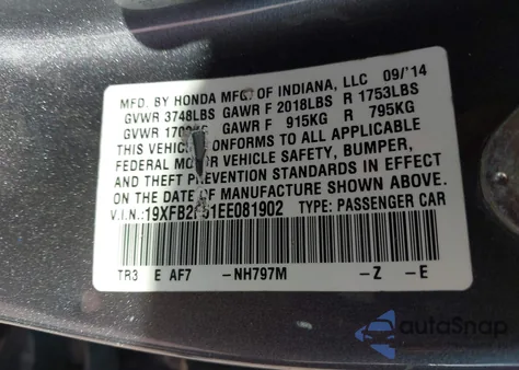 2014 Honda Civic Lx z USA, uszkodzony, nr VIN 19XFB2F51EE081902